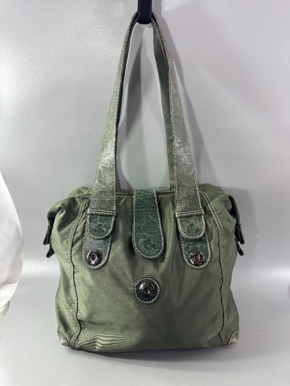 Cynthia Rowley Green Nylon with Green Leather Shoulder Bag